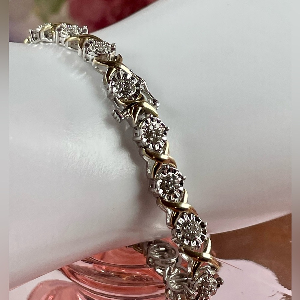Two-Tone Gold & Silver Women's Tennis Bracelet with Sparkling Accents